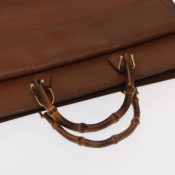 GUCCI Bamboo Business Bag Leather Brown Gold 1529593675 Auth ti2591 - Picture 7 of 16